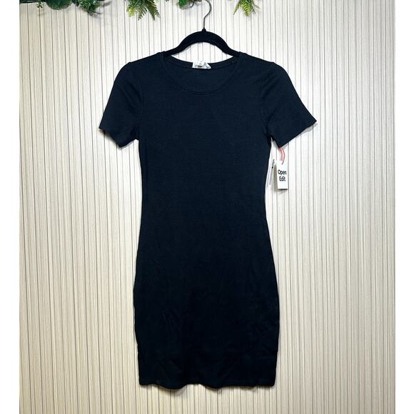 Open Edit Black Ribbed Bodycon Mini T-shirt Dress Size S - Picture 3 of 8